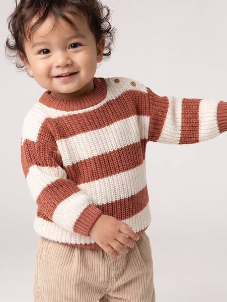 Striped jumper for baby boys navy blue+terracotta - vertbaudet enfant 