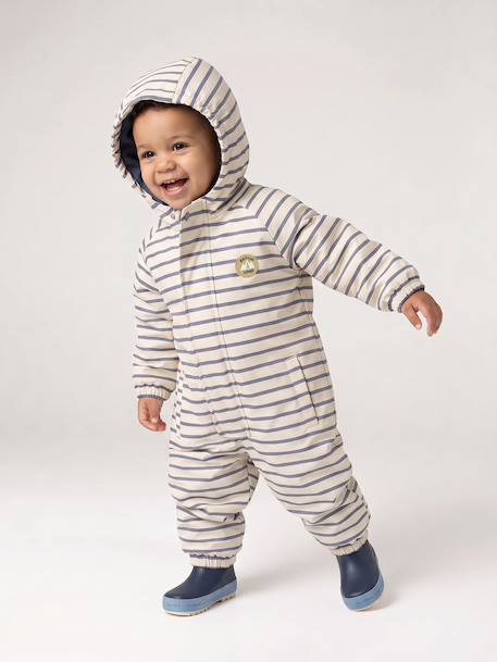 Water-Repellent Pramsuit with Hood, Lined in Polar Fleece, for Babies sage green+sandy beige - vertbaudet enfant 