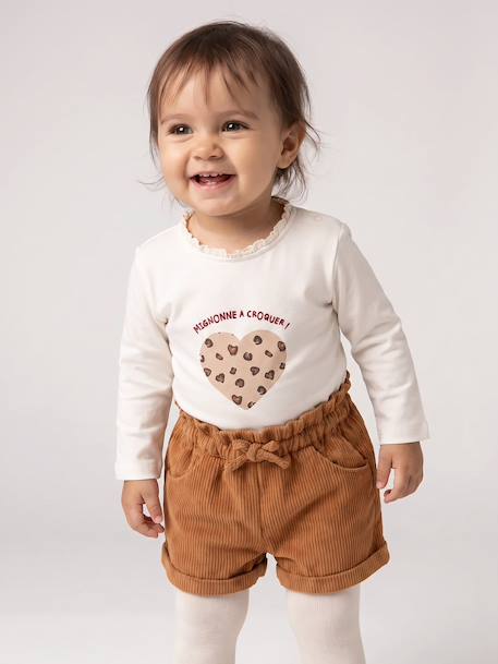 Long-sleeved baby t-shirt with leopard heart pattern ecru+navy blue - vertbaudet enfant 