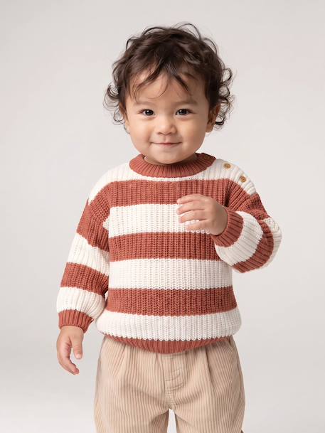 Striped jumper for baby boys navy blue+terracotta - vertbaudet enfant 