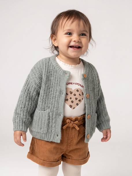 Chunky knit baby cardigan marl beige+sage green - vertbaudet enfant 