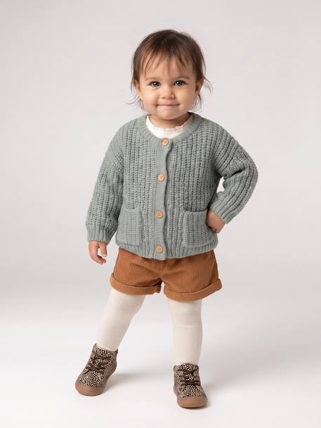 Gilet bébé en maille grosse jauge beige chiné+vert sauge - vertbaudet enfant 