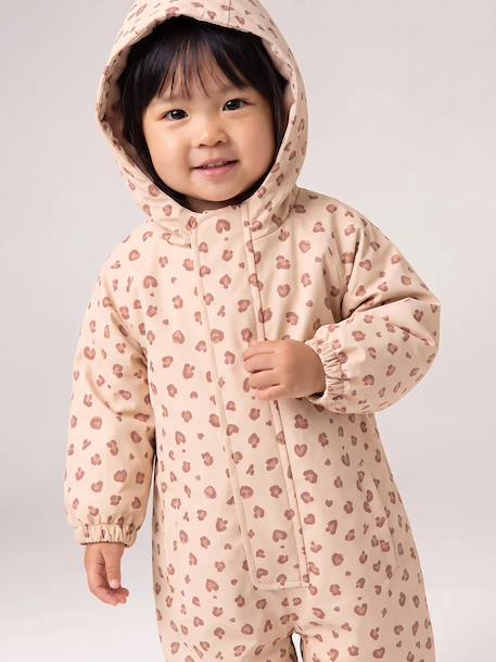 Fleece-lined baby's hooded printed rainsuit old rose+vanilla - vertbaudet enfant 