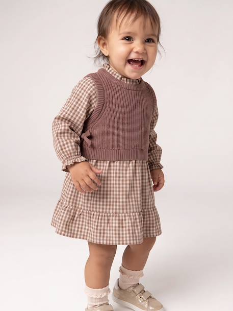 Robe 2 en 1 bébé fille manches longues chocolat - vertbaudet enfant 