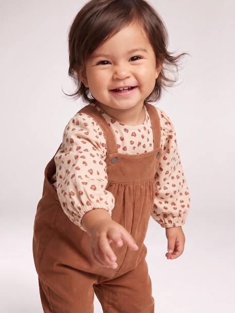Ensemble blouse et salopette velours bébé fille bleu céleste+noisette - vertbaudet enfant 