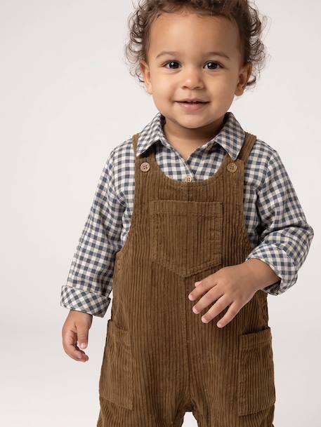 Dungaree set with shirt for baby boys olive - vertbaudet enfant 