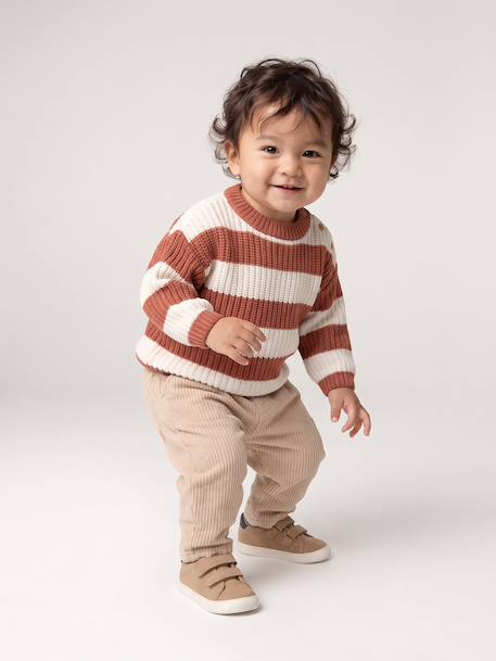 Striped jumper for baby boys navy blue+terracotta - vertbaudet enfant 