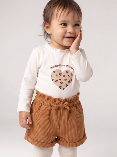 Long-sleeved baby t-shirt with leopard heart pattern ecru+navy blue - vertbaudet enfant 
