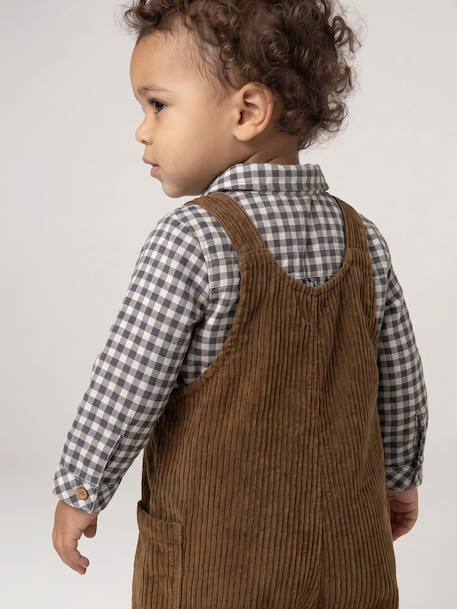 Dungaree set with shirt for baby boys olive - vertbaudet enfant 