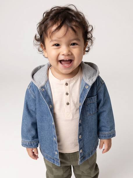 Hooded Denim Shirt for Babies stone - vertbaudet enfant 