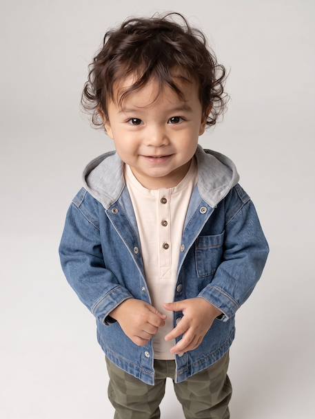 Hooded Denim Shirt for Babies stone - vertbaudet enfant 