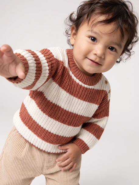 Striped jumper for baby boys navy blue+terracotta - vertbaudet enfant 