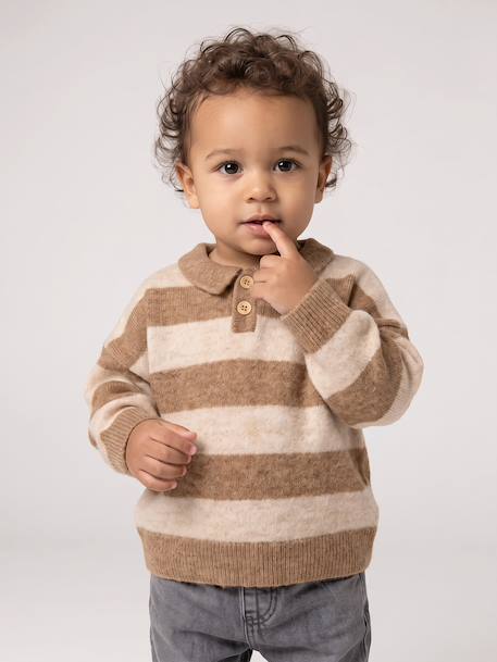Pull polo bébé garçon taupe - vertbaudet enfant 