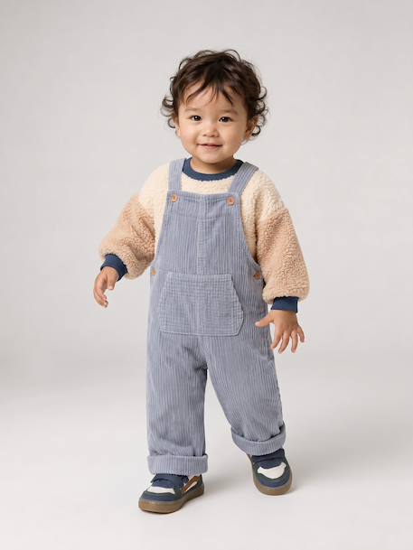 Dungarees and sherpa sweatshirt set for baby boys grey blue - vertbaudet enfant 