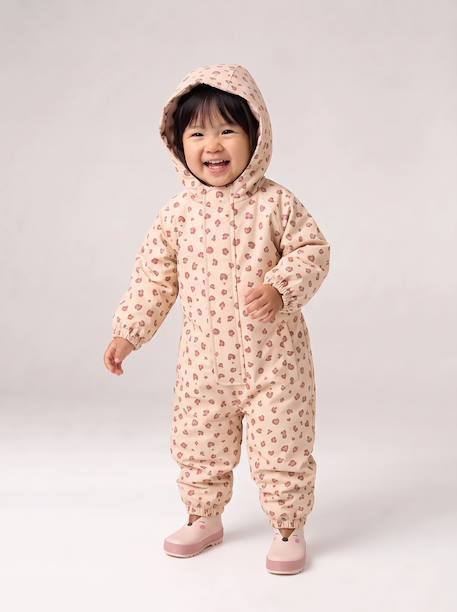 Combinaison de pluie imprimée à capuche bébé doublée polaire vanille+vieux rose - vertbaudet enfant 
