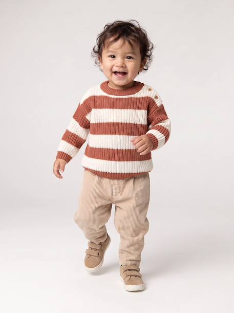Striped jumper for baby boys navy blue+terracotta - vertbaudet enfant 