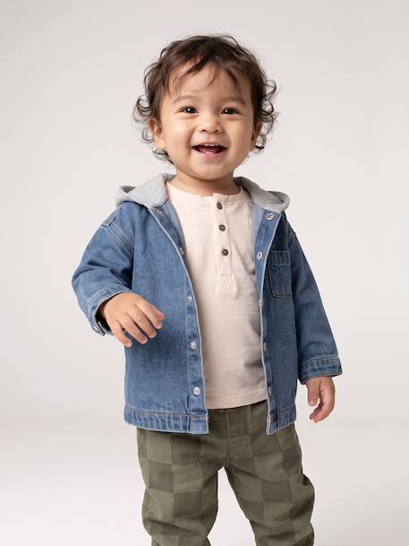 Hooded Denim Shirt for Babies stone - vertbaudet enfant 