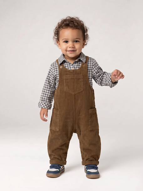 Dungaree set with shirt for baby boys olive - vertbaudet enfant 
