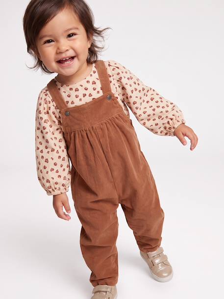 Blouse & Corduroy Dungarees Combo for Baby Girls Dark Blue+hazel - vertbaudet enfant 
