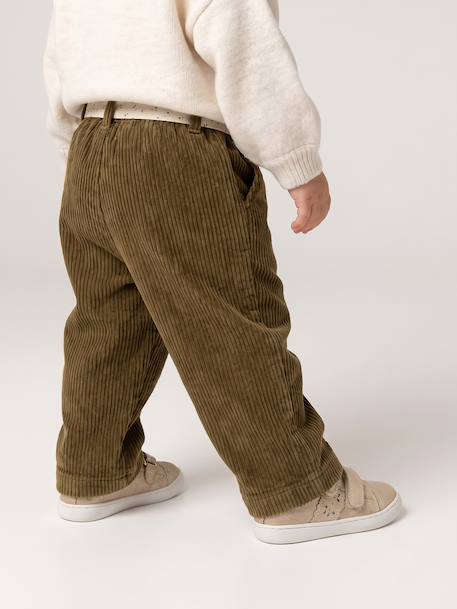 Wide Trousers in Corduroy with Flowers Belt for Babies old rose+olive - vertbaudet enfant 