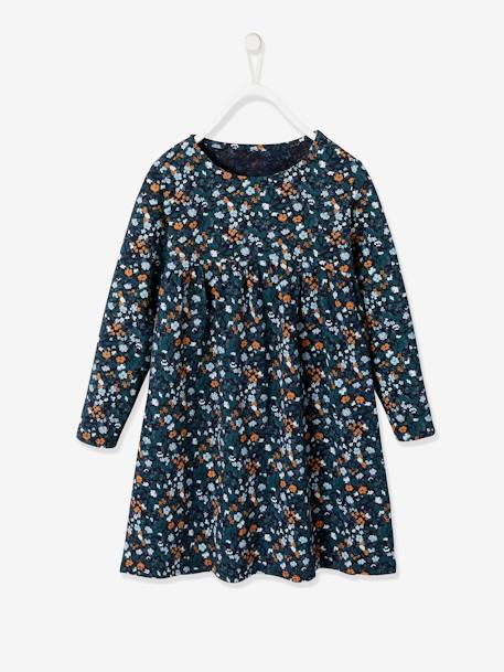 Dress & Jacket Outfit with Floral Print for Girls Dark Blue/Print+rosy - vertbaudet enfant 