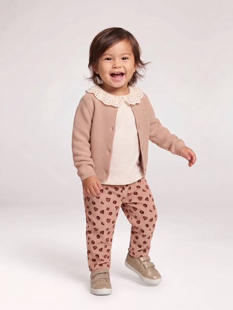 Cardigan broderie dorée coeur bébé beige+ivoire+vieux rose - vertbaudet enfant 