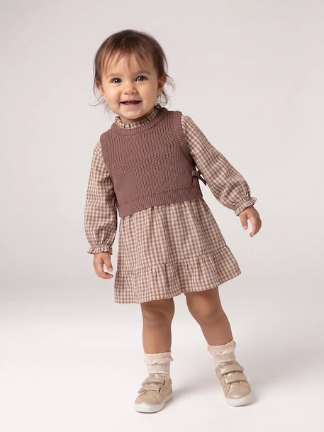 2-in-1 long-sleeved dress for baby chocolate - vertbaudet enfant 