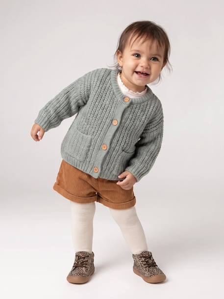 Chunky knit baby cardigan marl beige+sage green - vertbaudet enfant 