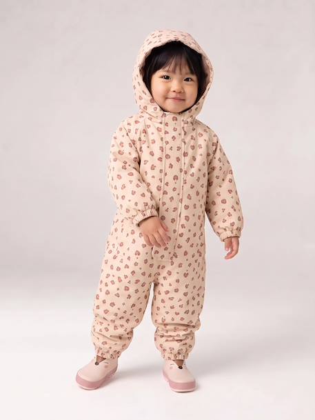 Fleece-lined baby's hooded printed rainsuit old rose+vanilla - vertbaudet enfant 