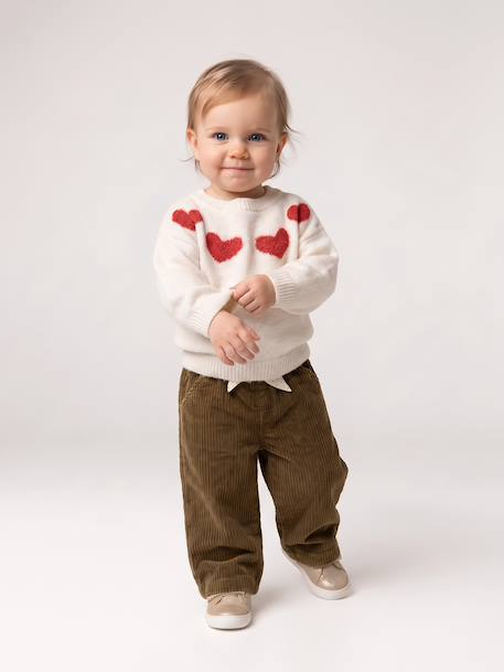 Pull jacquard bébé fille beige chiné+parme - vertbaudet enfant 