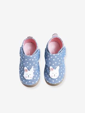-Pram Shoes with Touch Fasteners, in Chambray, for Baby Girls