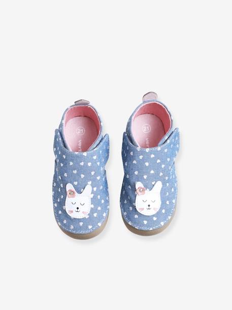 Pram Shoes with Touch Fasteners, in Chambray, for Baby Girls Dark Blue - vertbaudet enfant 