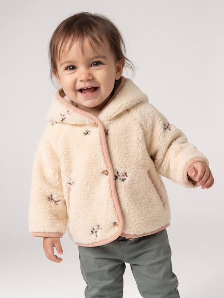 Hooded sherpa coat for baby girls vanilla - vertbaudet enfant 