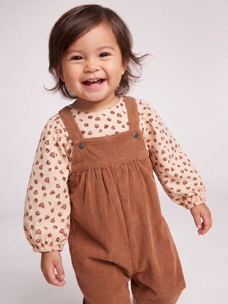 Blouse & Corduroy Dungarees Combo for Baby Girls Dark Blue+hazel - vertbaudet enfant 