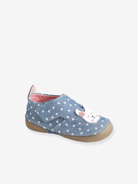 Pram Shoes with Touch Fasteners, in Chambray, for Baby Girls Dark Blue - vertbaudet enfant 