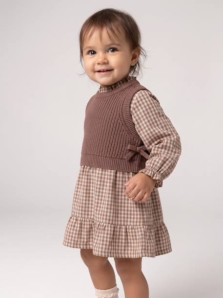 2-in-1 long-sleeved dress for baby chocolate - vertbaudet enfant 