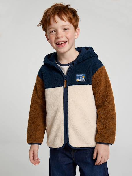 Zip-up hooded cardigan for boys fir green+medium blue - vertbaudet enfant 