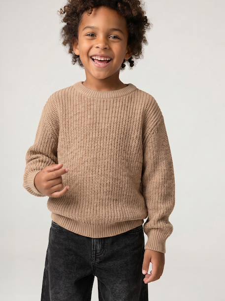 Round-neck jumper for boys marl beige - vertbaudet enfant 