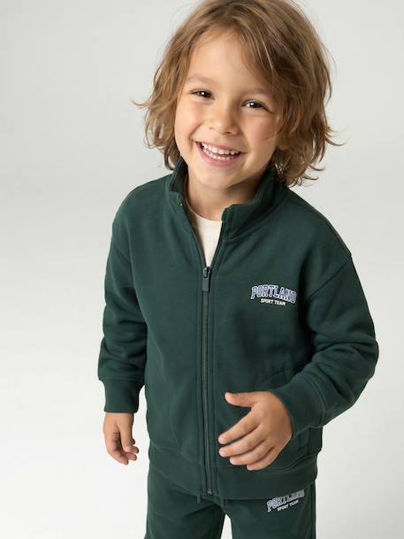 Zipped sweatshirt for boys with a trucker neck fir green+navy blue+red - vertbaudet enfant 