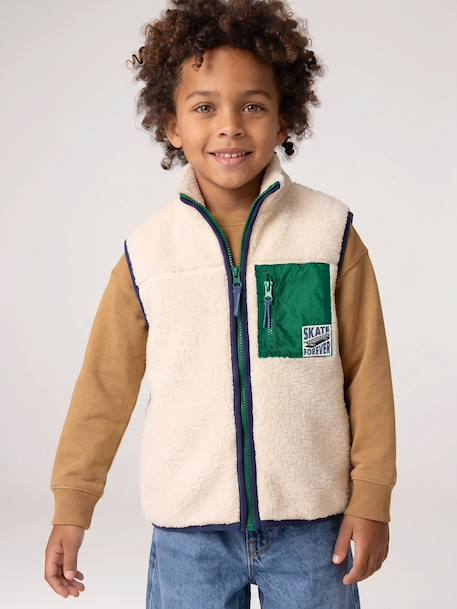Sleeveless sherpa cardigan for boys caramel+ecru - vertbaudet enfant 
