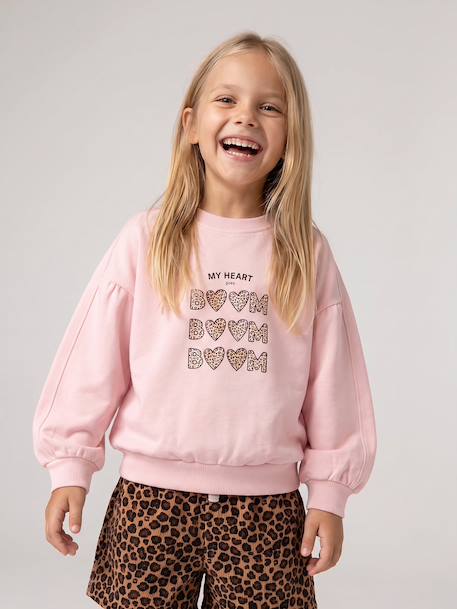 Sweatshirt with round neck for girls mauve+pale pink - vertbaudet enfant 