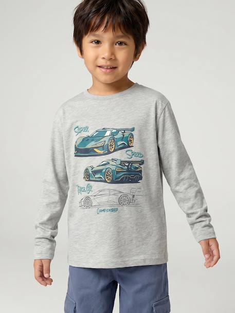 Top with Fun Motif for Boys ecru+marl grey+slate grey - vertbaudet enfant 