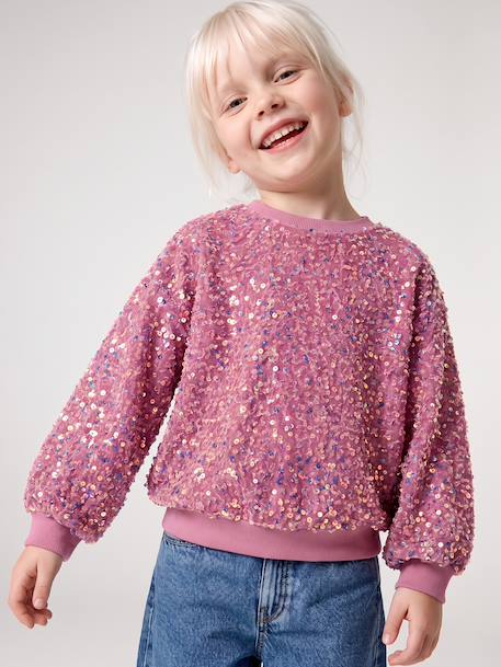 Sequinned Sweatshirt for Girls mauve+turquoise - vertbaudet enfant 