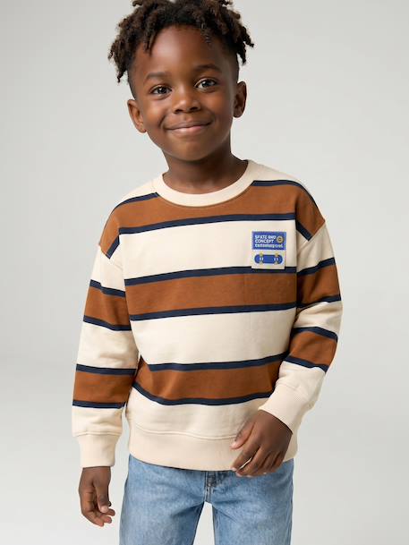 Striped sweatshirt with crew neck for boys hazel+navy blue+pistachio - vertbaudet enfant 