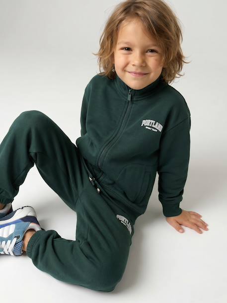 Zipped sweatshirt for boys with a trucker neck fir green+navy blue+red - vertbaudet enfant 