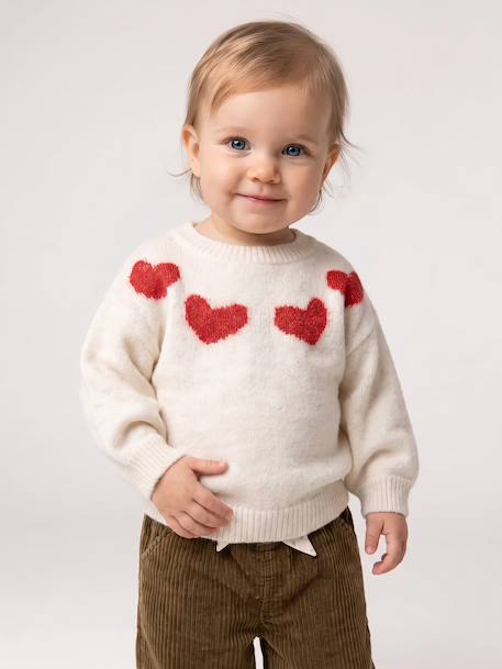 Jacquard knit jumper for baby girls marl beige+parma - vertbaudet enfant 