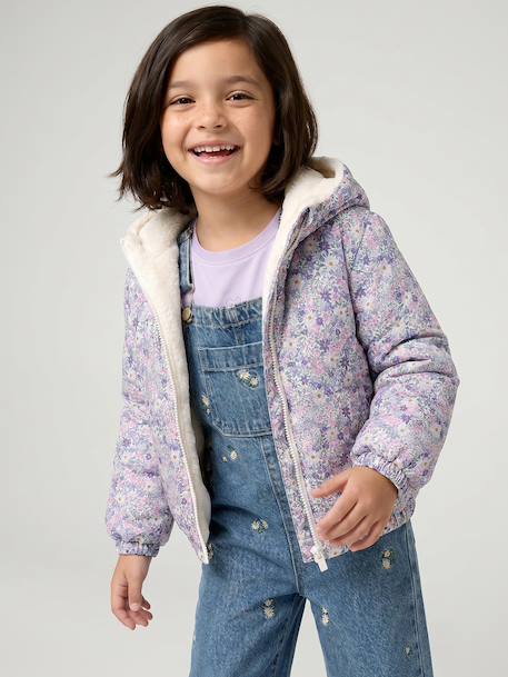 Reversible Leopard/Sherpa Windcheater with Hood for Girls beige+vanilla - vertbaudet enfant 