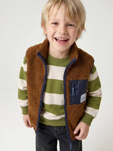 Sleeveless sherpa cardigan for boys caramel+ecru - vertbaudet enfant 