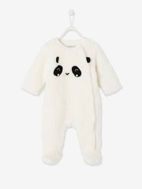 "Panda" Pramsuit in Faux Fur, for Baby Boys  - vertbaudet enfant