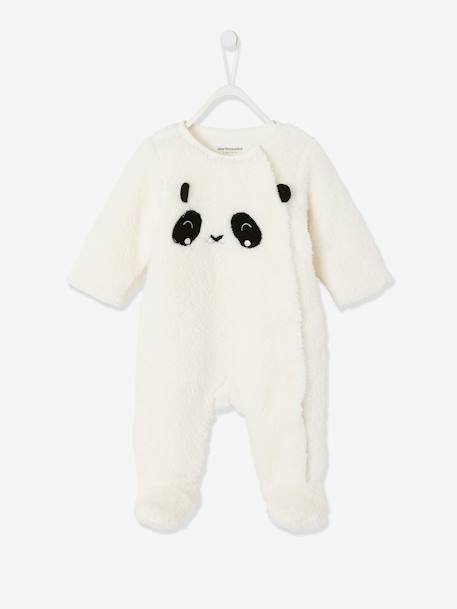'Panda' Pramsuit in Faux Fur, for Baby Boys BROWN MEDIUM SOLID WITH DESIGN+White - vertbaudet enfant 